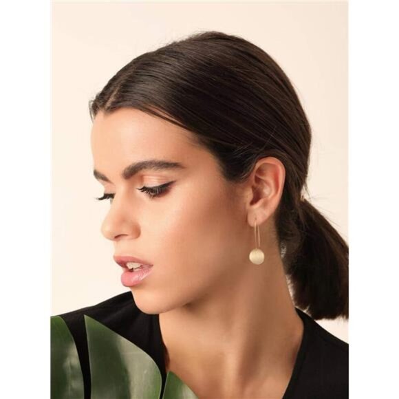 Statement Long Gold Circle Simicircle Ball Dangling Earrings - Picture 5 of 7